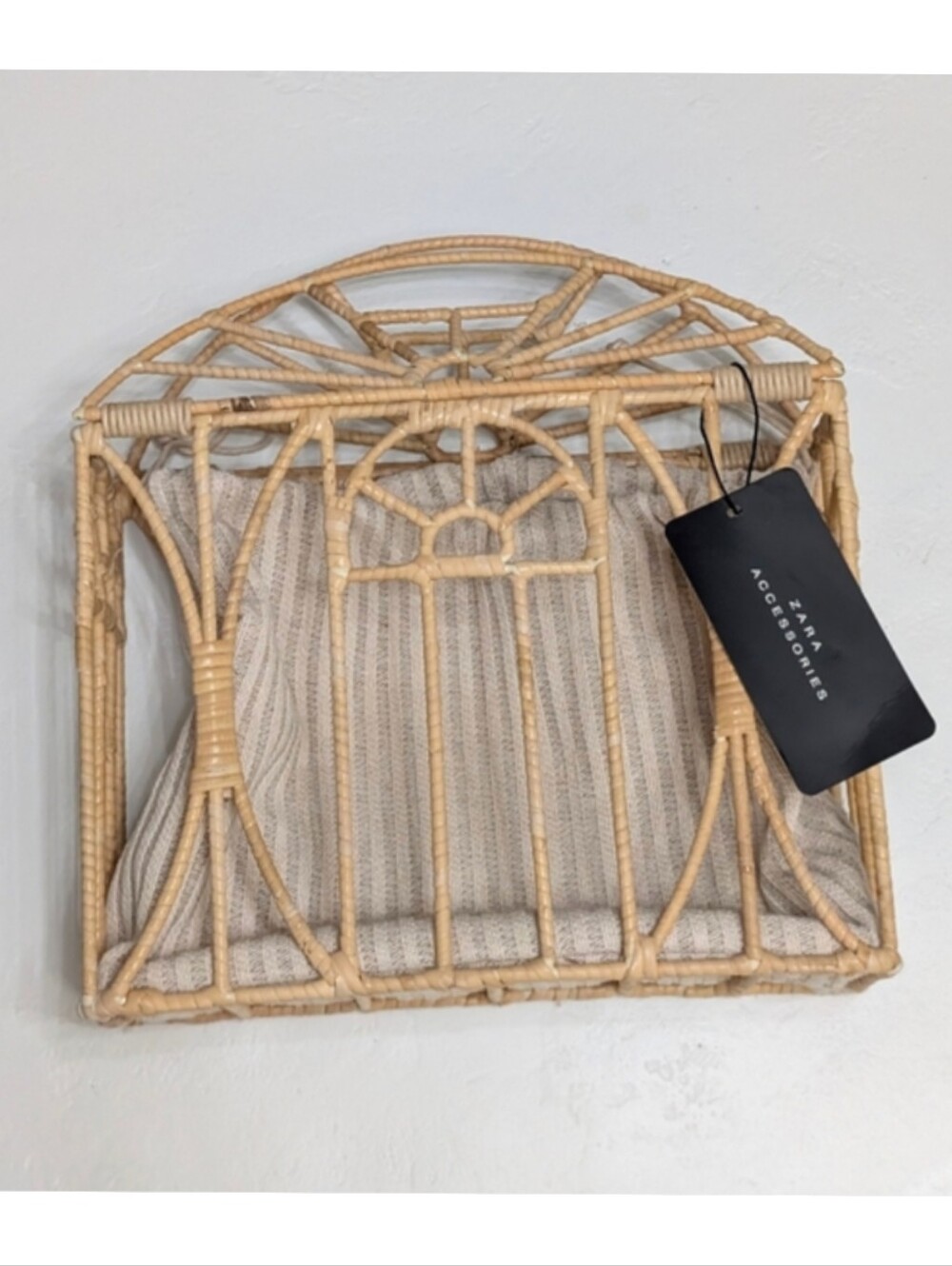 ZARA Handmade Rattan Cage Small Tote Bag Top Handle Vintage Style Handbag